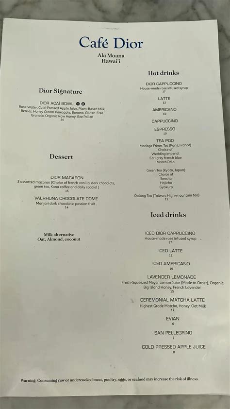 dior store florida|Dior restaurant menu.